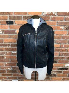 Levi’s Black Faux Leather Sweatshirt Hooded Jacket Size XS